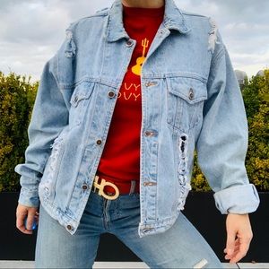 LF Distressed Rip Jean Jacket Furst Of A Kind Light Wash Vintage Y2K MRSP $260
